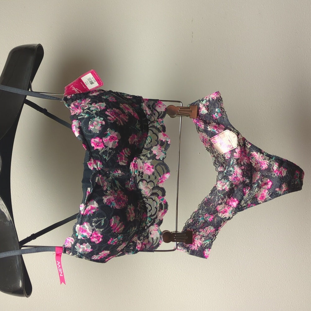 Candies Sexy & Floral 2pc Set – Padded 34B Bustier Bra + S Thong Panties New Y2K